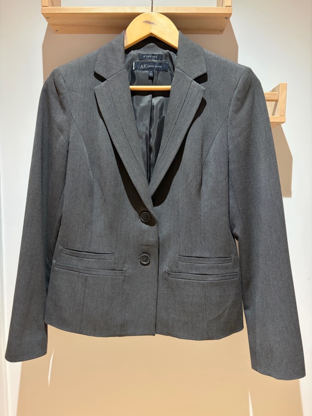 Anne Klein Dark Gray Two-Button Tailored Blazer